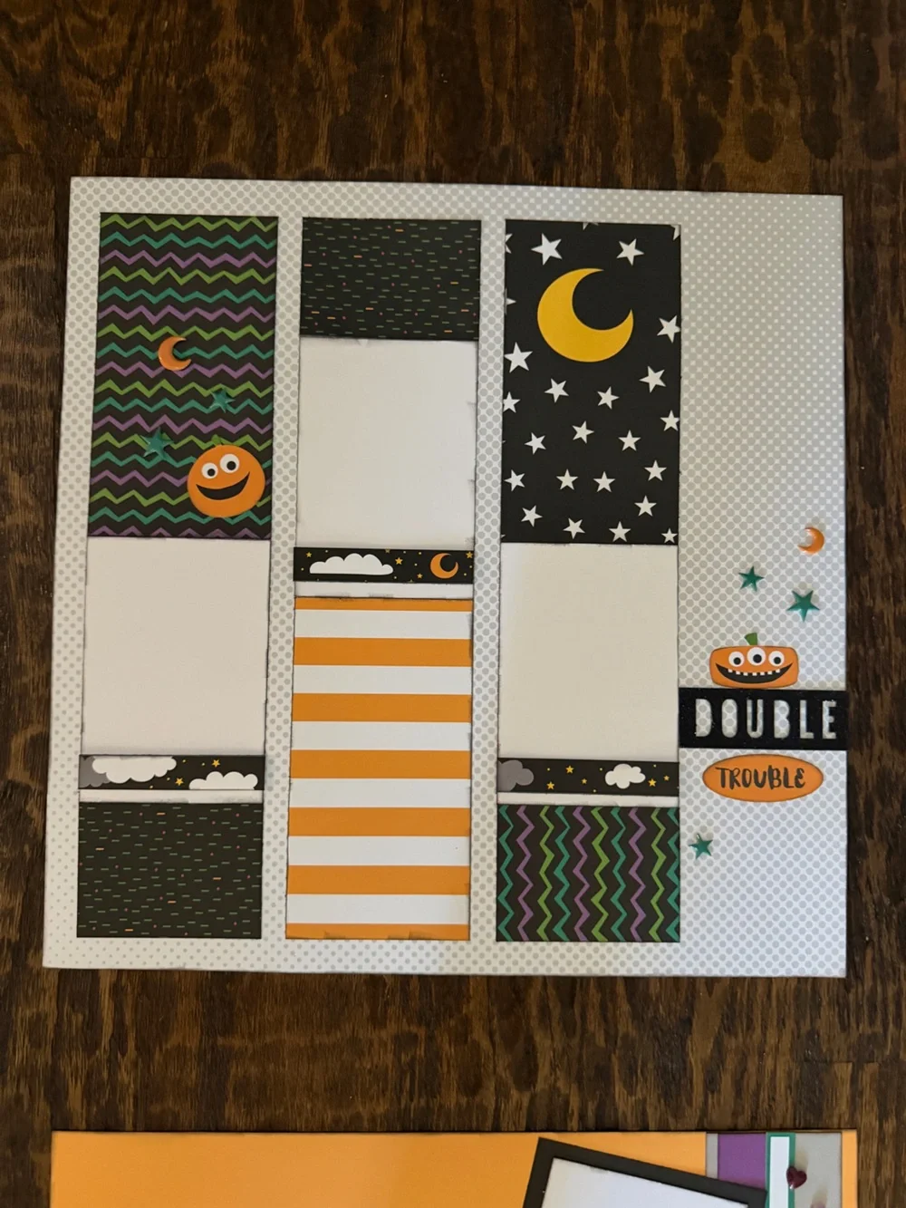 Handmade Halloween 12x12 Premade Scrapbook Page Photo Ready Embellished Set of 4